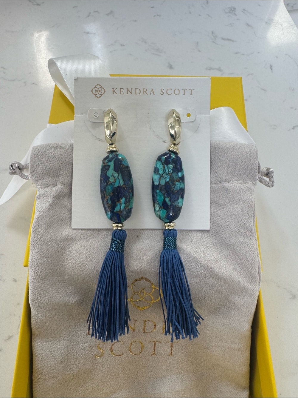Kendra Scott Blue-Green Stone Tassel Drop Earrings